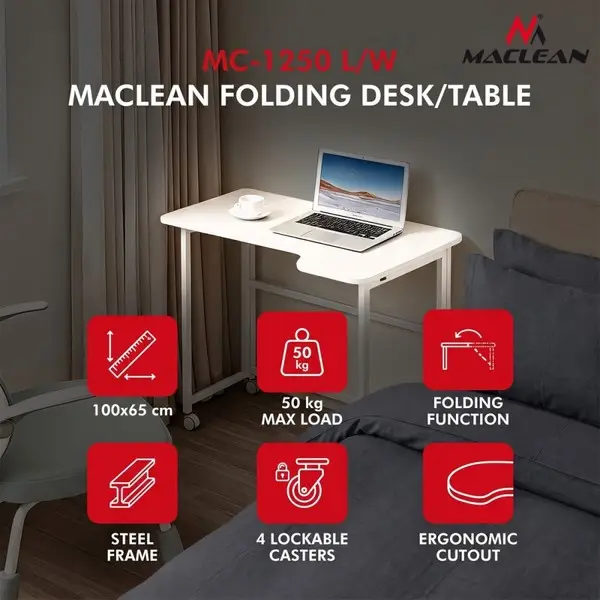 Maclean MC-1250 L/W sulankstomas mobilus rašomasis kompiuterio stalas ant ratukų – 2