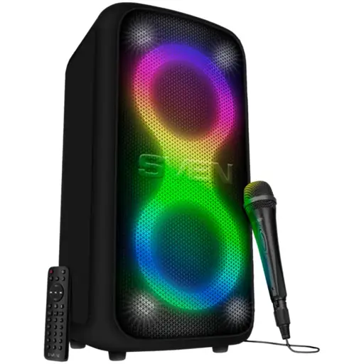 2.0 portable speaker SVEN PS-960, black, power output 2x80W (RMS), TWS, Bluetooth, FM, USB, LED-display, lithium battery