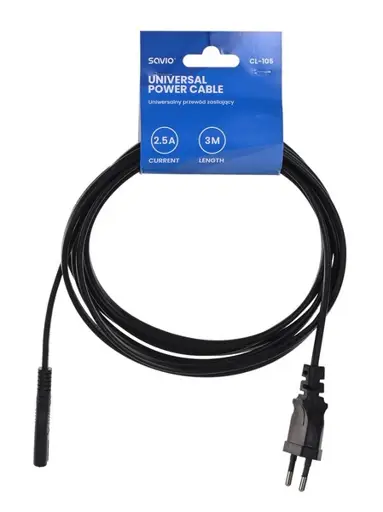 SAVIO Maitinimo kabelis 2pin (M) 3m CL-105 Black
