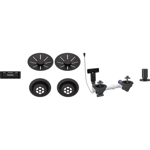 Waste fitting set 2x3,5'' InFino Pop Up Black matt, double bowl