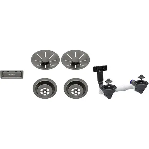 Waste fitting set 2x3,5'' InFino Satin Dark Steel, double bowl