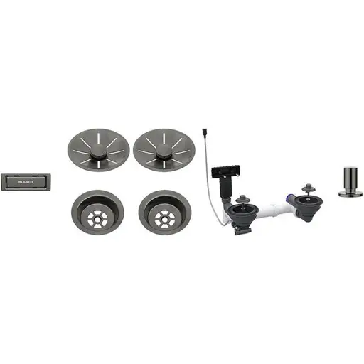 Waste fitting set 2x3,5'' InFino Pop Up Control Satin Dark Steel, double bowl
