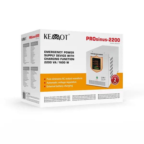 Avarinis maitinimo šaltinis „KEMOT PROsinus-2200“ – keitiklis su grynu sinusiniu signalu ir įkrovimo funkcija, 12 V, 230 V, 2200 VA/1600 W – 5