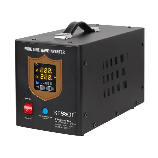 Avarinis maitinimo šaltinis „KEMOT PROsinus-1000“ – keitiklis su grynu sinusiniu signalu ir įkrovimo funkcija, 12 V, 230 V, 1000 VA/700 W – juodos spalvos – 2