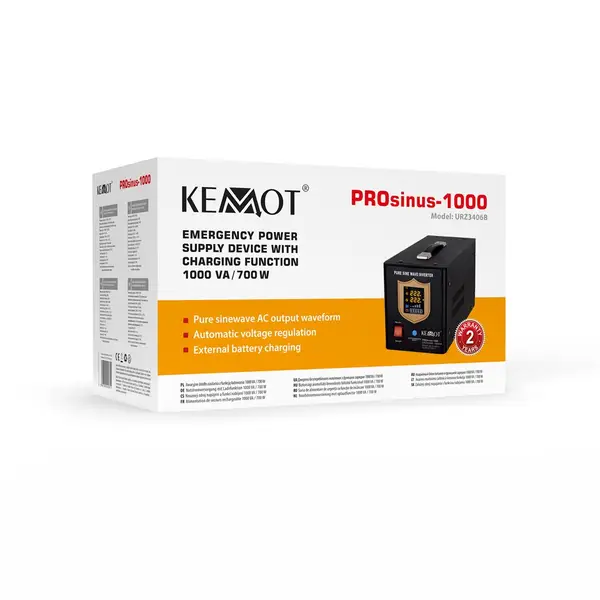 Avarinis maitinimo šaltinis „KEMOT PROsinus-1000“ – keitiklis su grynu sinusiniu signalu ir įkrovimo funkcija, 12 V, 230 V, 1000 VA/700 W – juodos spalvos – 3