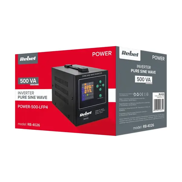 Avarinis maitinimo šaltinis „Rebel POWER-500-LFP4“ – keitiklis su grynu sinusiniu signalu ir įkrovimo funkcija, 12 V, 230 V, 500 VA/300 W – 3