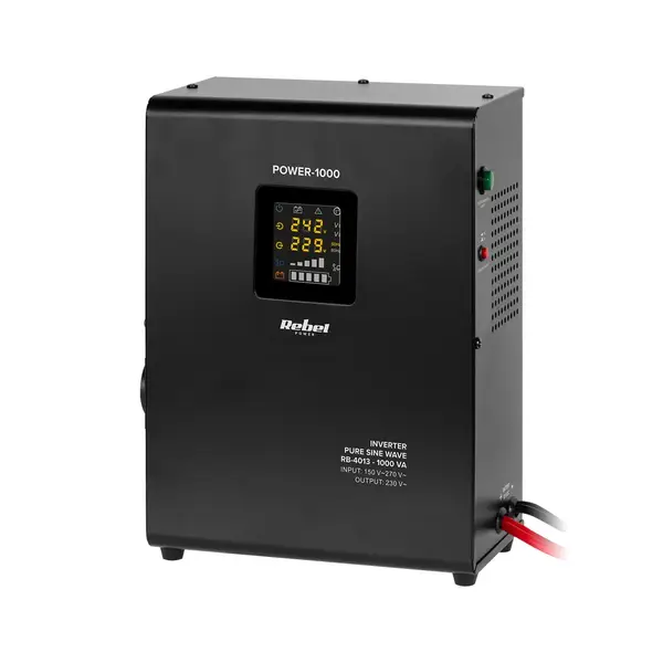 „Rebel POWER-1000“ sieninis avarinis maitinimo šaltinis – keitiklis su grynu sinusiniu signalu ir įkrovimo funkcija, 12 V, 230 V, 1000 VA/700 W – 3