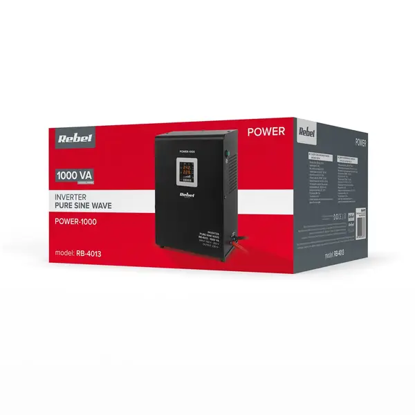 „Rebel POWER-1000“ sieninis avarinis maitinimo šaltinis – keitiklis su grynu sinusiniu signalu ir įkrovimo funkcija, 12 V, 230 V, 1000 VA/700 W – 5
