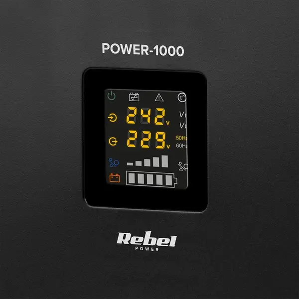 „Rebel POWER-1000“ sieninis avarinis maitinimo šaltinis – keitiklis su grynu sinusiniu signalu ir įkrovimo funkcija, 12 V, 230 V, 1000 VA/700 W – 6