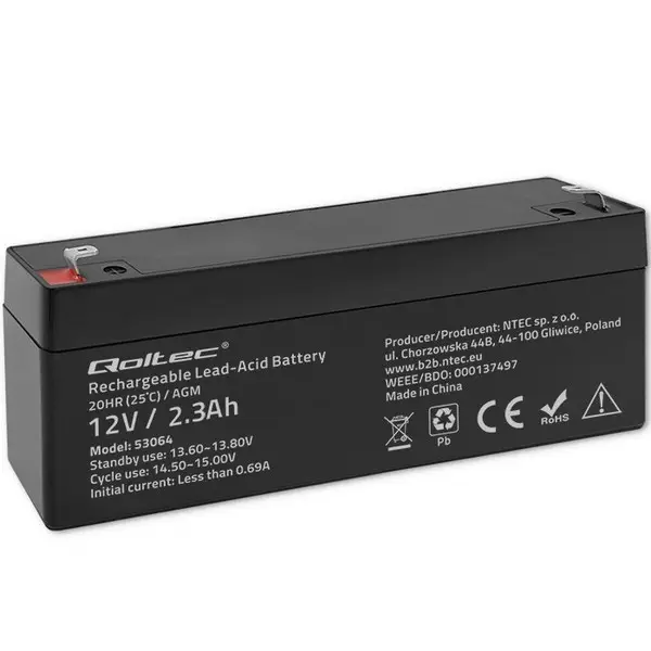 QOLTEC 53064 AGM battery 12V 2.3Ah max. 34.5A – 2