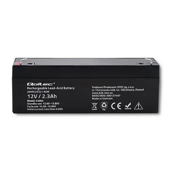 QOLTEC 53064 AGM battery 12V 2.3Ah max. 34.5A – 6