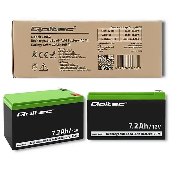 QOLTEC 53062 AGM battery 12V 7.2Ah max 108A – 7