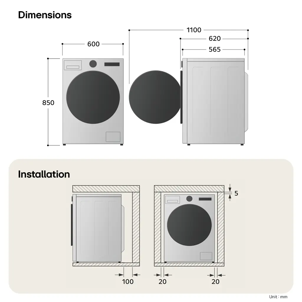 LG WT1210WWF Washing machine with dryer, A, Front loading, Washing capacity 11 kg, Drying capacity 6 kg, Depth 56.5cm,1400 RPM, White – 2