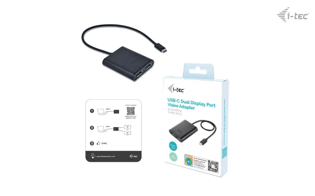 I-TEC USB-C Dual 4K/60Hz single 8K/30Hz DP Video Adapter 2x DP Port – 6