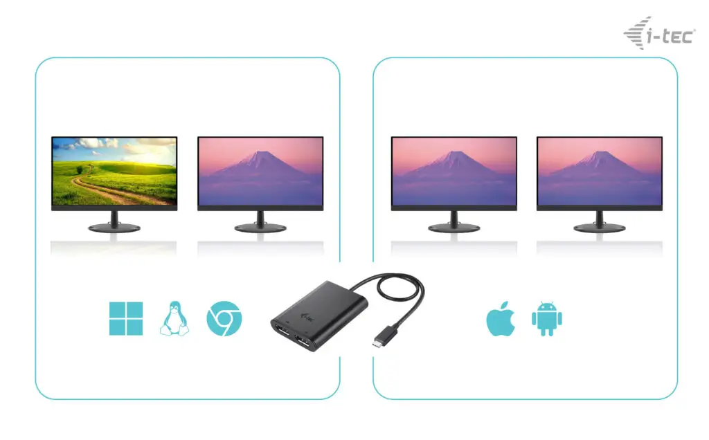 I-TEC USB-C Dual 4K/60Hz single 8K/30Hz DP Video Adapter 2x DP Port – 7