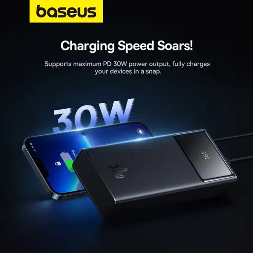 Powerbank Baseus Star-Lord 20000mAh 22,5W z wyświetlaczem cyfrowym i kablem USB-C 3A 30cm - biały