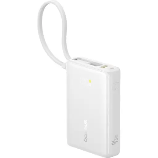Powerbank Baseus PicoGo 10000mAh 45W z wbudowanym kablem i wyświetlaczem - biały