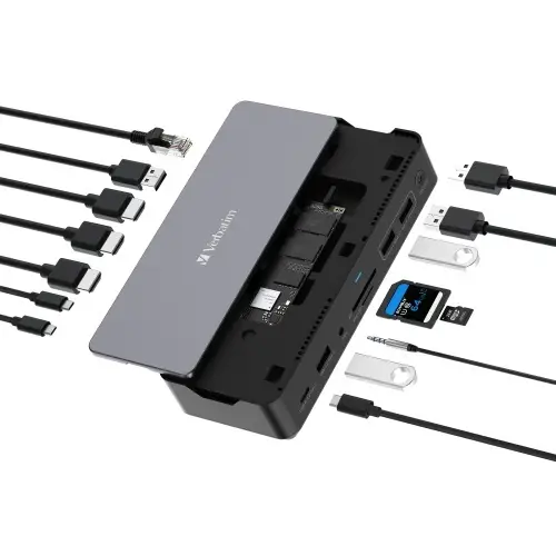 Verbatim 32174 CDS-15SSD USB-C Pro Jungčių stotelė 15 Ports, 256GB SSD, Pilka/Juoda – 15