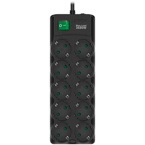 Surge Protector SVEN SF-10E-16 1,8 m, 16A, 3.6kW, (10 sockets with children protection), black – 2