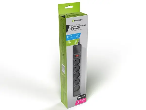 TRACER PowerGear 3.0 m Black 5 sockets power strip – 5