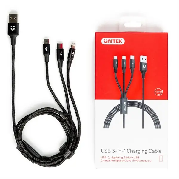 UNITEK C14049BK USB kabelis 1,2 m USB 2.0 USB C Micro-USB B/Lightning Juoda – 10