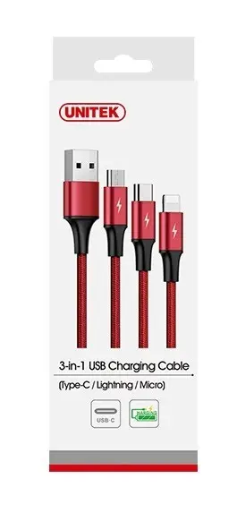 UNITEK C4049RD Unitek Cable 3-in-1 USB-Type-C/MicroUSB/Lightning 1.2m red C4049RD – 17