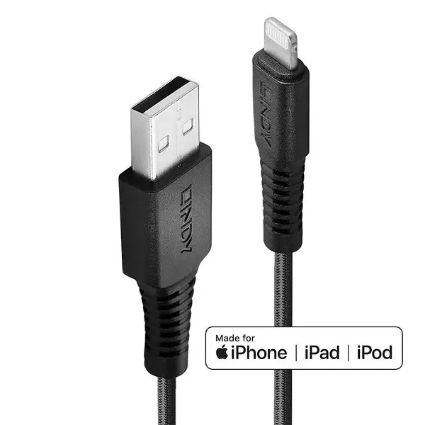 Kabelis - LINDY 2m USB Type A į Lightning kabelis, 480Mbps, juodas – 6