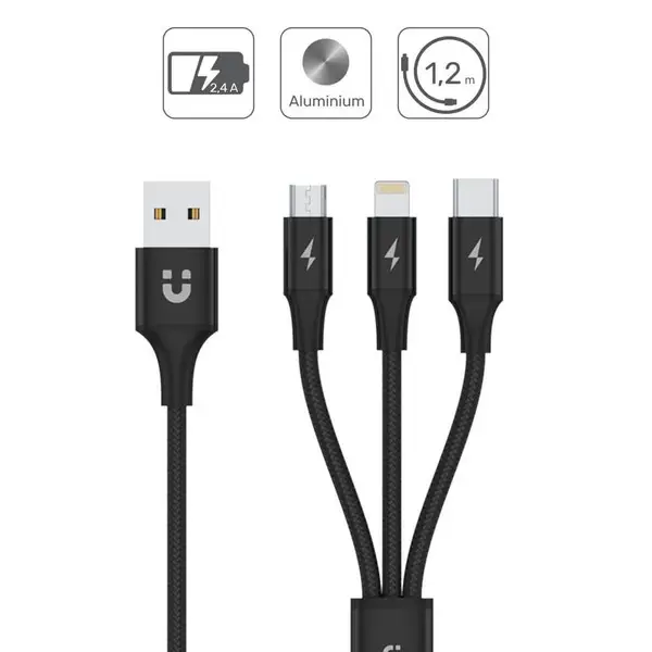 UNITEK C14049BK USB kabelis 1,2 m USB 2.0 USB C Micro-USB B/Lightning Juoda – 4