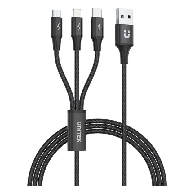 UNITEK C14049BK USB kabelis 1,2 m USB 2.0 USB C Micro-USB B/Lightning Juoda – 5