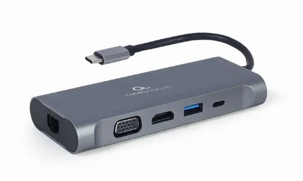 [Atidaryta pakuotė] GEMBIRD A-CM-COMBO7-01 Multi Port Adapter USB Type C Hub3.0 HDMI VGA PD card reader stereo audio space grey – 5