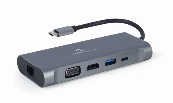 [Atidaryta pakuotė] GEMBIRD A-CM-COMBO7-01 Multi Port Adapter USB Type C Hub3.0 HDMI VGA PD card reader stereo audio space grey – 12
