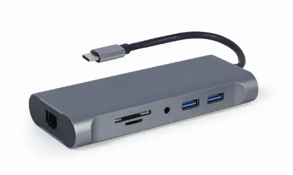 [Atidaryta pakuotė] GEMBIRD A-CM-COMBO7-01 Multi Port Adapter USB Type C Hub3.0 HDMI VGA PD card reader stereo audio space grey – 16