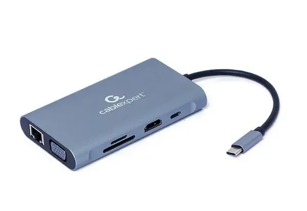[Atidaryta pakuotė] GEMBIRD A-CM-COMBO7-01 Multi Port Adapter USB Type C Hub3.0 HDMI VGA PD card reader stereo audio space grey – 18