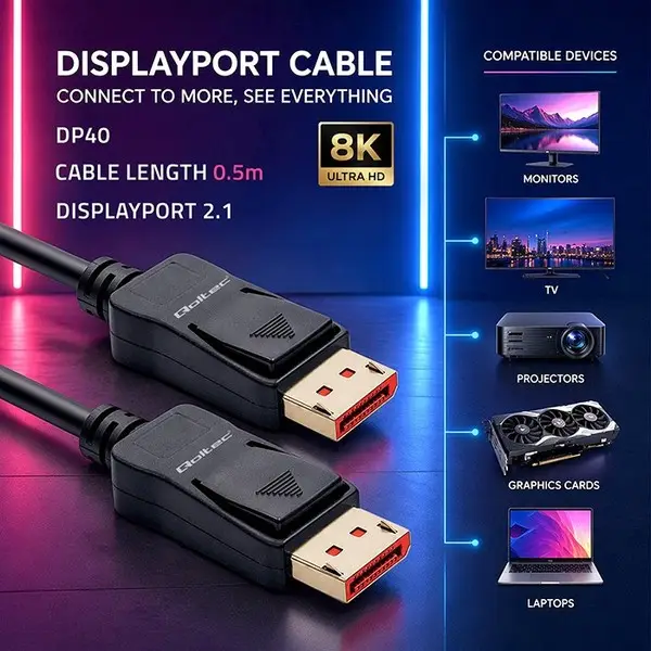 DisplayPort cable M/M V2.1 40G 0.5m – 2