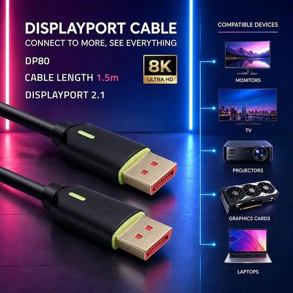 DisplayPort cable M/M v2.1 80G 1.5 – 2