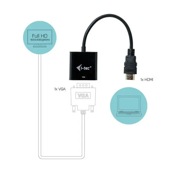 I-TEC Adapter HDMI to VGA resolution Full-HD 1920x1080/60 Hz Cable 15 cm gilded HDMI-connector – 5