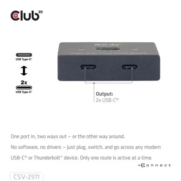 VIDEO SWITCH USB-C 2PORT/CSV-2511 CLUB3D – 2