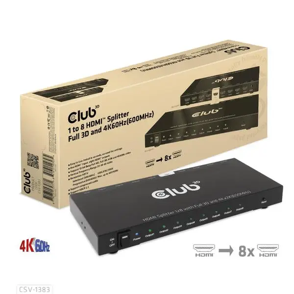 VIDEO SPLITTER HDMI 8PORT/3D 4K 60HZ CSV-1383 CLUB3D – 3