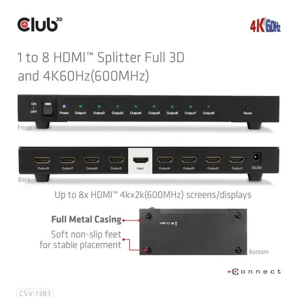 VIDEO SPLITTER HDMI 8PORT/3D 4K 60HZ CSV-1383 CLUB3D – 9