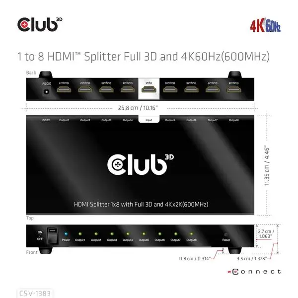 VIDEO SPLITTER HDMI 8PORT/3D 4K 60HZ CSV-1383 CLUB3D – 10
