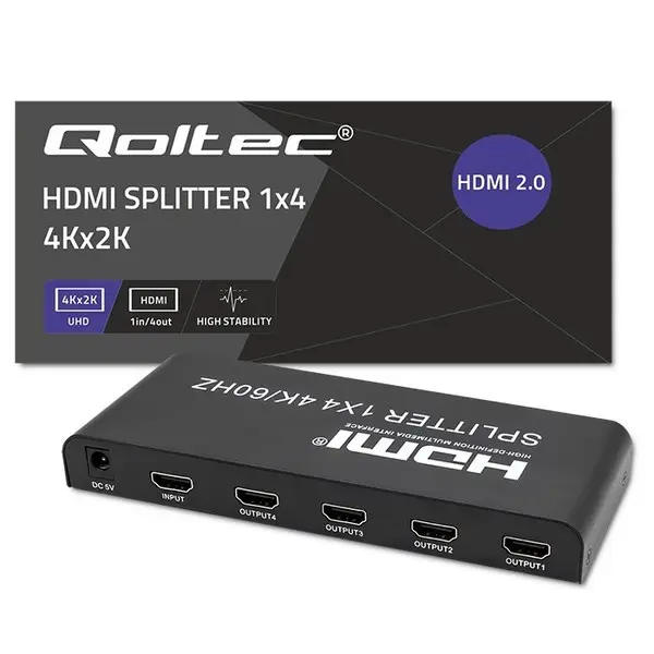 Qoltec 51799 Aktyvus HDMI skirstytuvas 4 x HDMI 4K x 2K – 3