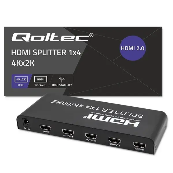 Qoltec 51799 Aktyvus HDMI skirstytuvas 4 x HDMI 4K x 2K – 10