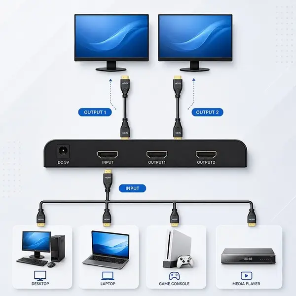 Qoltec 51797 Aktyvus HDMI skirstytuvas 2 x HDMI 4K x 2K – 6