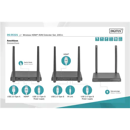 Digitus Wireless HDMI KVM Extender Set, 200 m – 4