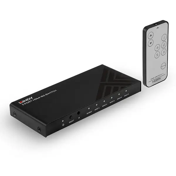 AV Jungiklis - LINDY 5 Prievadų HDMI 18G Jungiklis, 4K@60Hz, Juodas – 4