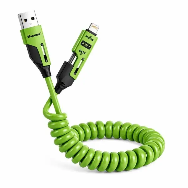 Vakoss MLU680G“ 4 viename kabelis, 1,5 m, 60 W, 3 A, QC/PD, žalias – 2