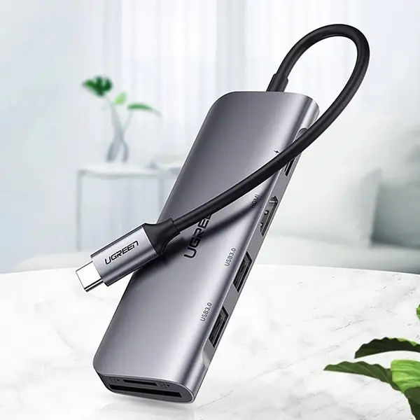 Ugreen CM195 6-in-1 USB-C adapteris – HDMI / 2× USB-A 3.0 / USB-C PD / SD / TF kortelių skaitytuvas – pilkas – 2