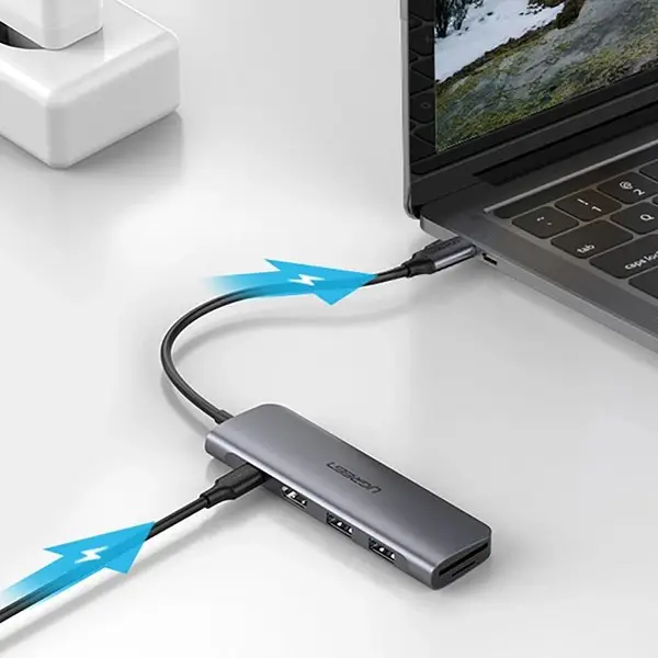 Ugreen CM195 6-in-1 USB-C adapteris – HDMI / 2× USB-A 3.0 / USB-C PD / SD / TF kortelių skaitytuvas – pilkas – 4