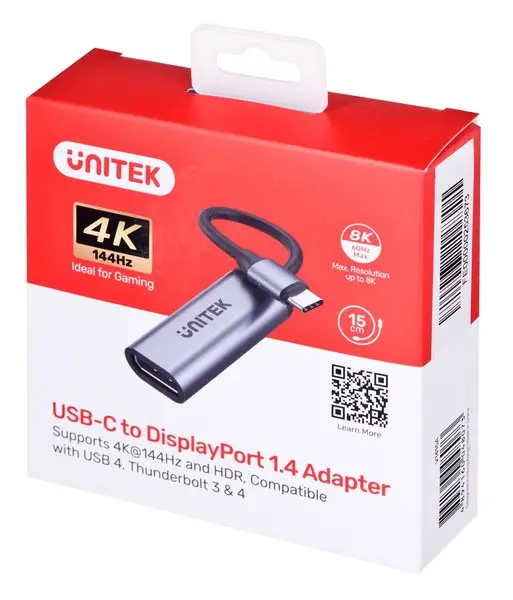 UNITEK V1415C ADAPTER USB-C - DisplayPort 1.4 8K 60Hz 15cm ALU – 4