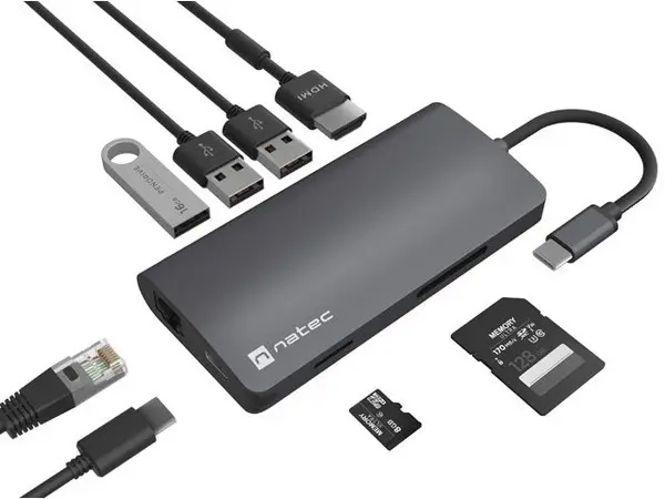 NATEC Multiport dock Fowler 2 V2 8in1 USB 3.0 hub HDMI 4K USB-C RJ45 SD micro SD – 5